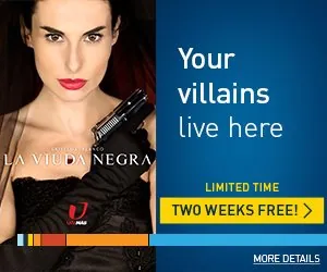 Banner: “Your villains live here” with a telenovela villain.