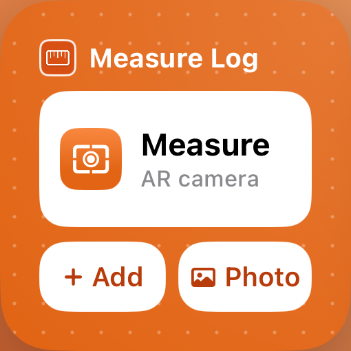 Small Measure Log widget with Measure, Add and Photo buttons.