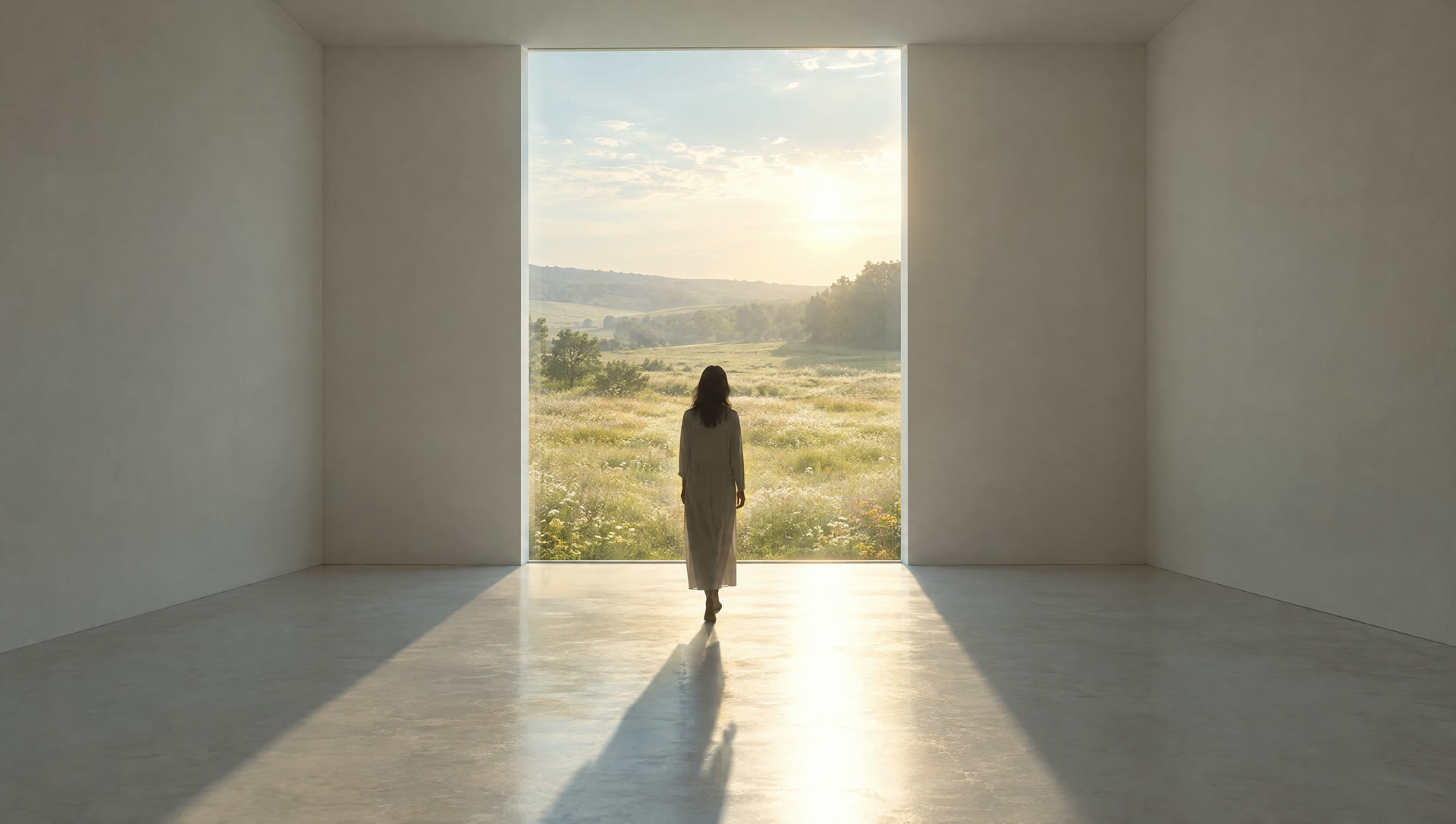 A doorway of light opening onto a meadow
